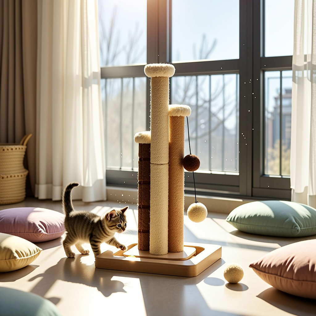 Cat Toy with Scratching Pad and Pom-Pom - 4