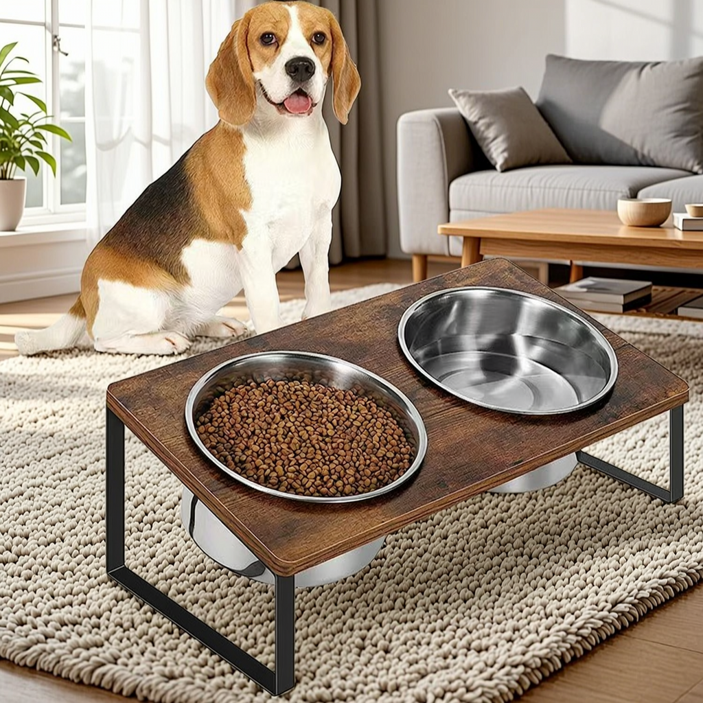Elevated Wooden Dog Feeder with Stainless Steel Bowls - 2
