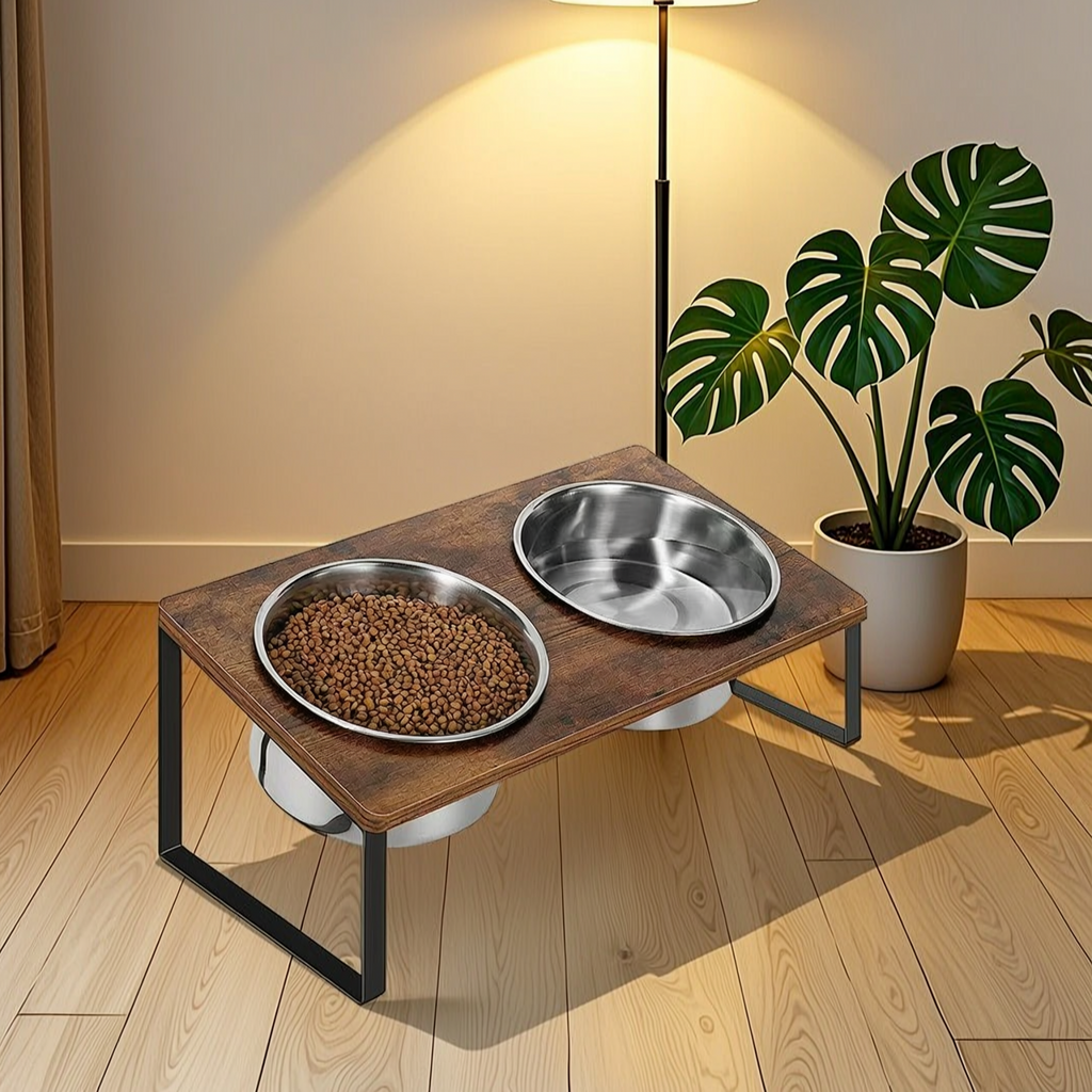 Elevated Wooden Dog Feeder with Stainless Steel Bowls - 3