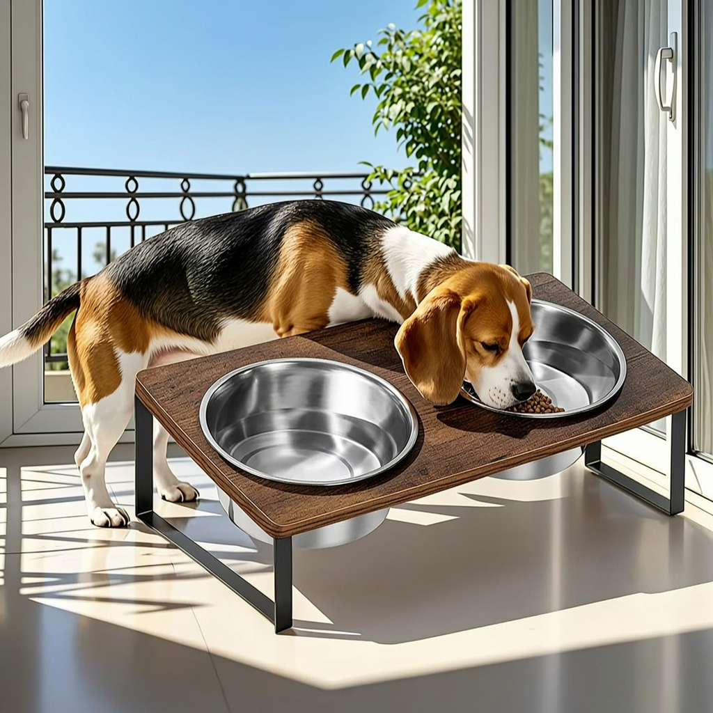 Elevated Wooden Dog Feeder with Stainless Steel Bowls - 4