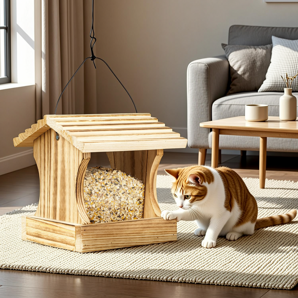 Wooden Bird Feeder with Slanted Roof - 2