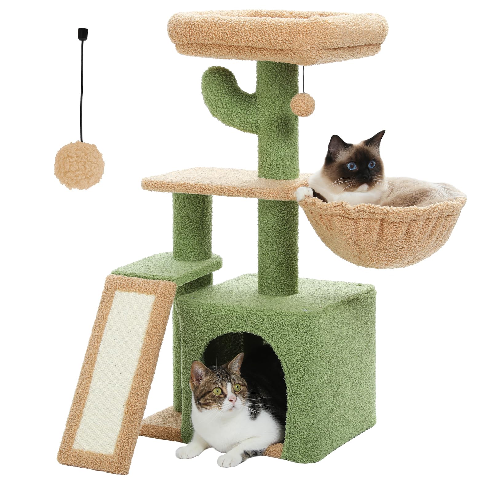 Beige Plush Multi-Level Cat Tree - 4