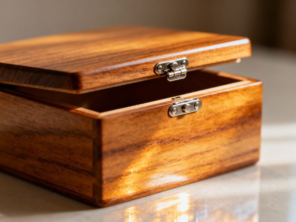 Wooden Gift Box Latch and Finish Detail Wooden gift box latch and glossy finish detail