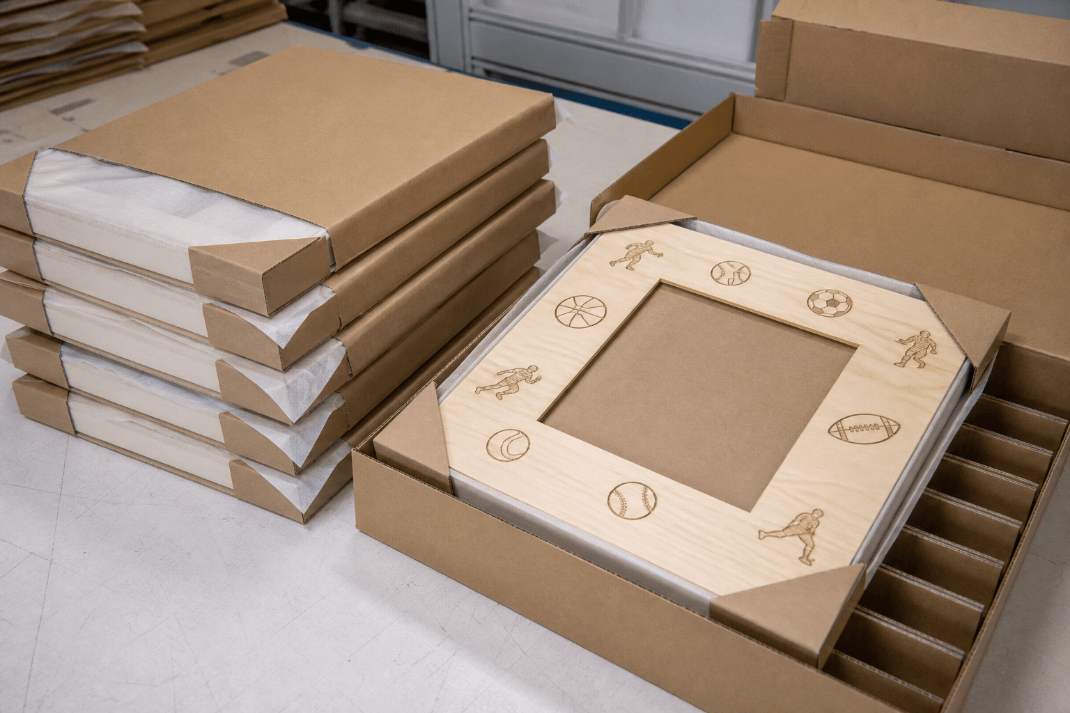 Wooden Photo Frame Export Packaging Check Wooden sports photo frames protected with tissue corner guards kraft sleeves and carton dividers