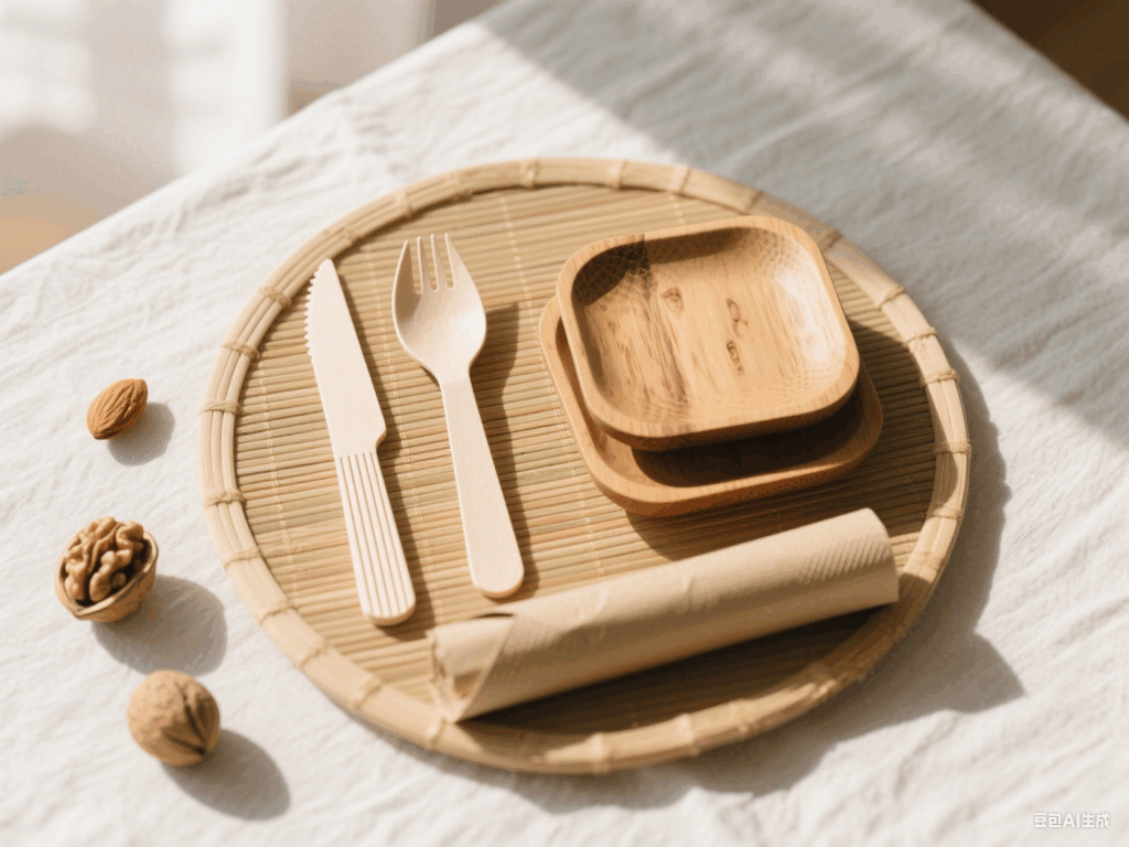 Disposable wooden tableware set