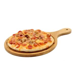 Hot Sale Eco-friendly Smooth Round Bamboo Pizza Board Professional 12inch Custom Pizza Plate With Handle