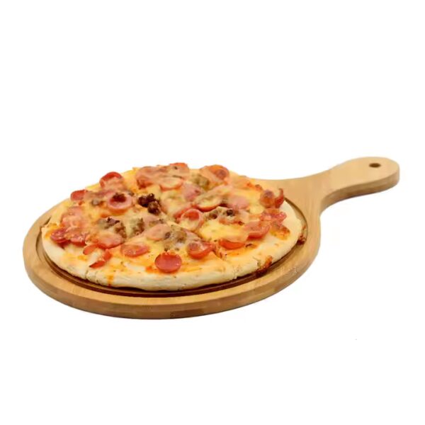 Hot Sale Eco-friendly Smooth Round Bamboo Pizza Board Professional 12inch Custom Pizza Plate With Handle